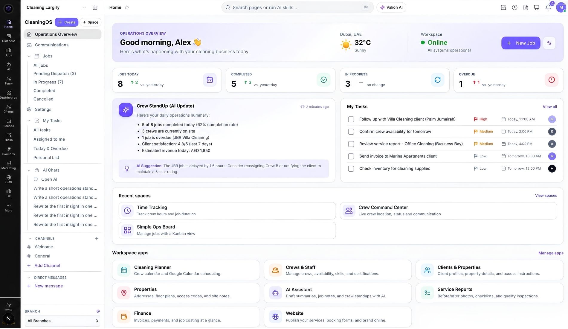 Valion OS operating dashboard